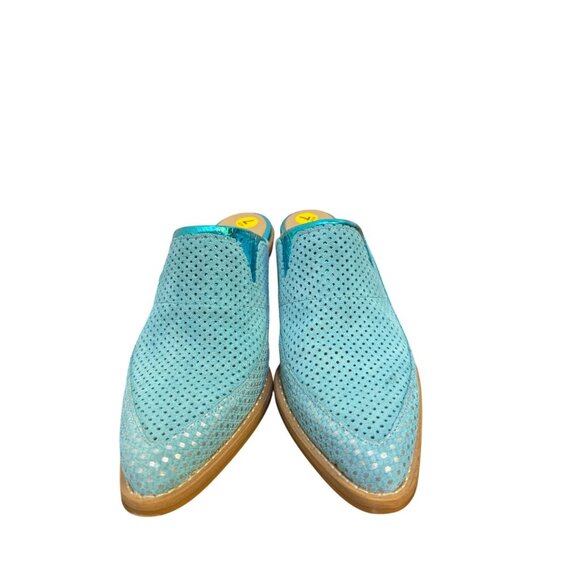 Casta Perforated Leather Mules Teal Size 7 Western Style - Picture 3 of 8